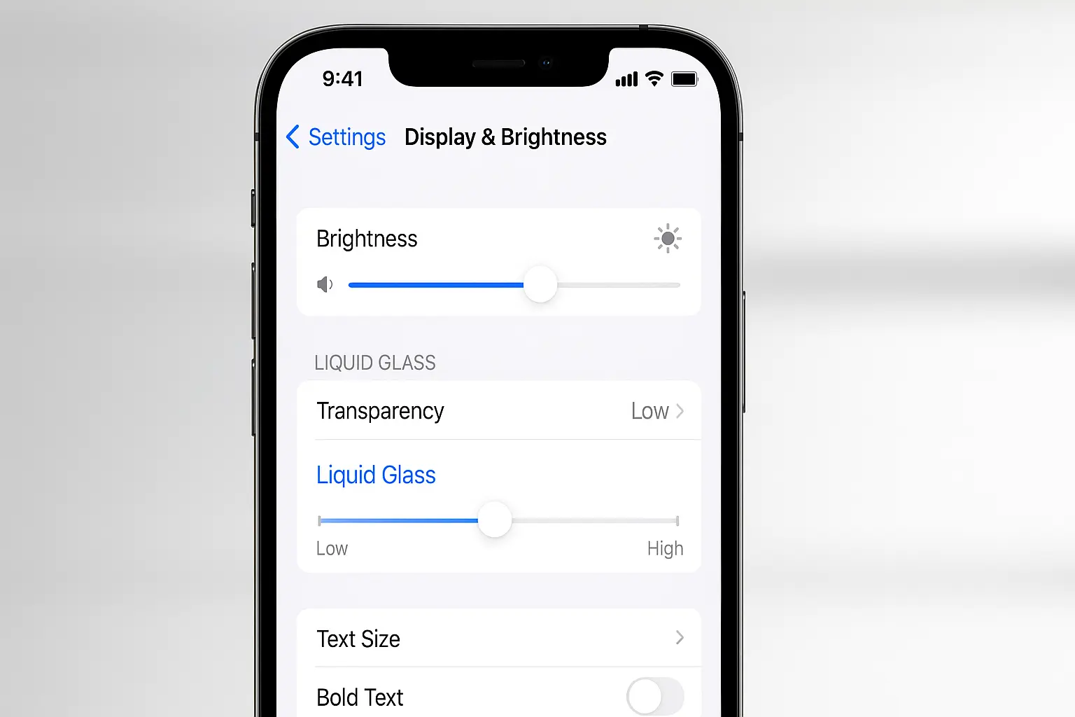 iOS 26.1 Liquid Glass transparency setting