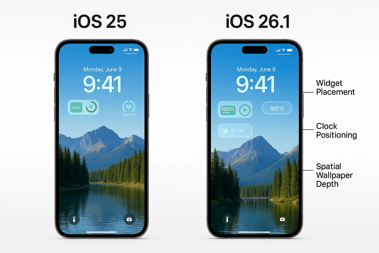 iOS 25 vs iOS 26.1 lock screen comparison