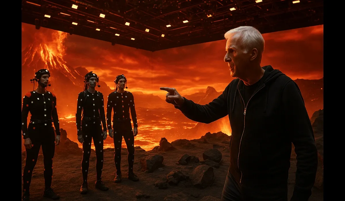James Cameron directing Avatar Fire and Ash trailer breakdown motion capture sequence.