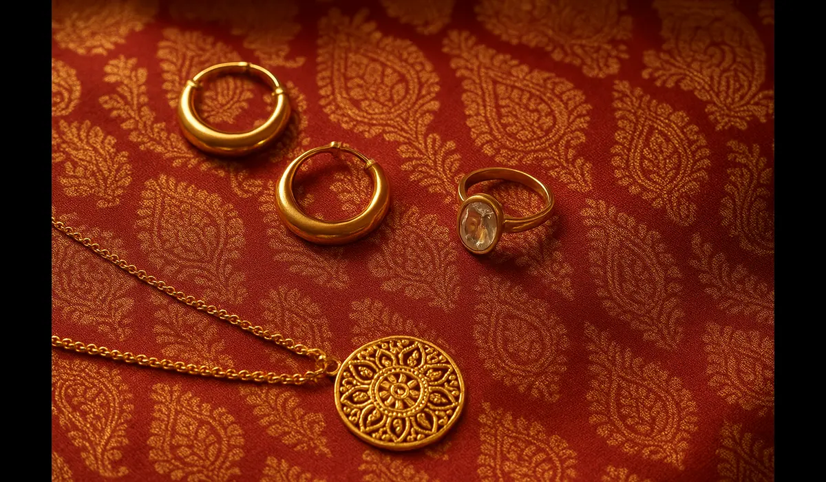 American jewelry paired with Indian outfit.