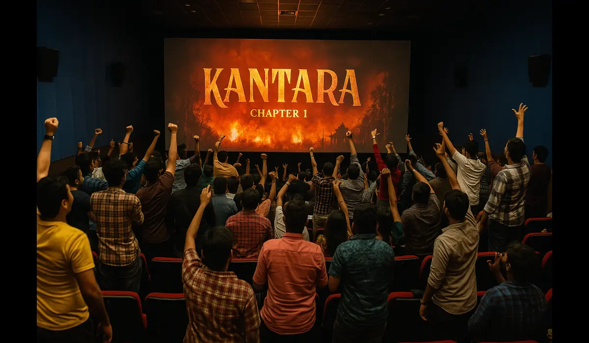 Fans celebrating Kantara Chapter 1 box office success
