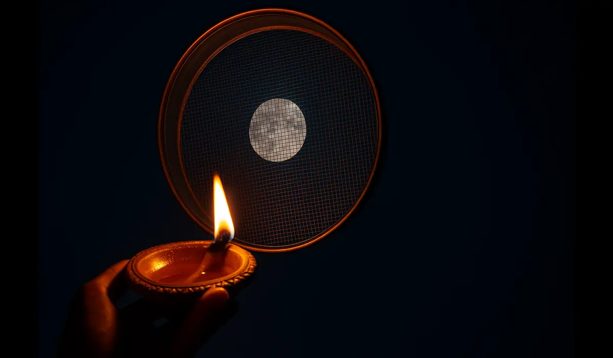 Karwa Chauth moonrise ritual with sieve