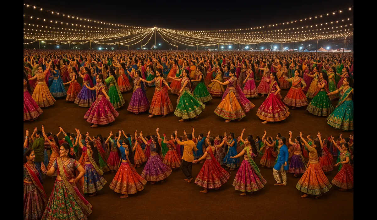 Desi festivals in USA Navratri Dandiya night celebration with Bollywood dance.