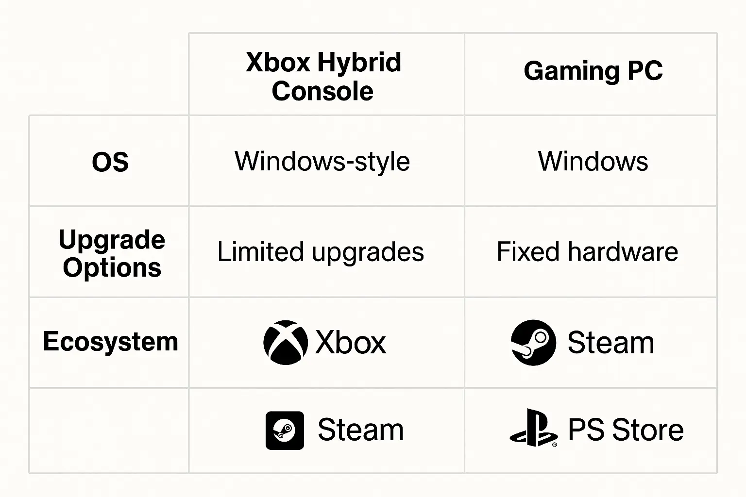 Xbox hybrid console comparison chart