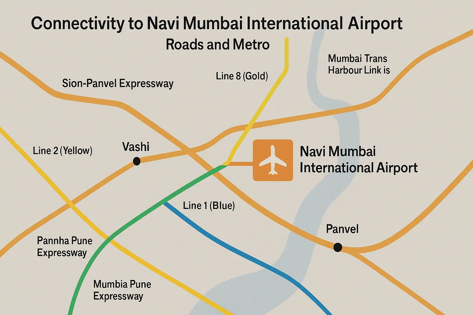 Navi Mumbai airport connectivity map.