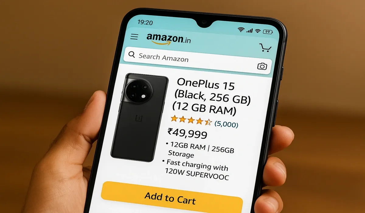 OnePlus 15 Amazon listing India.