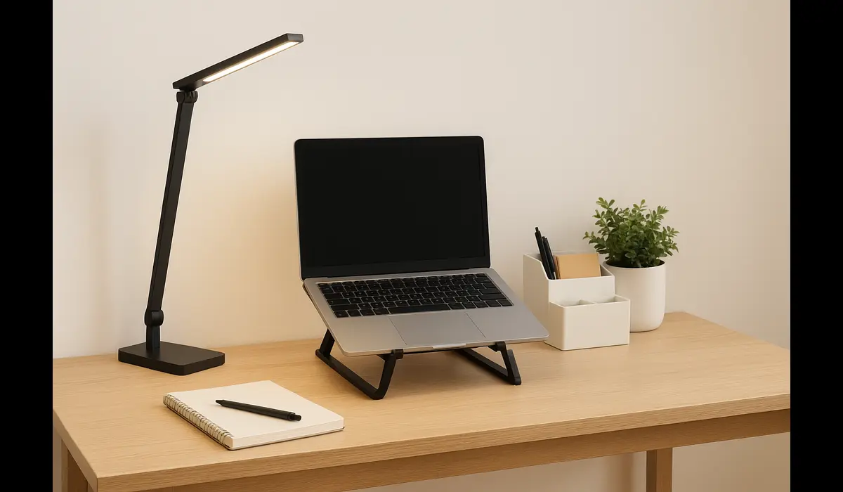 Simple home office setup with desk organization