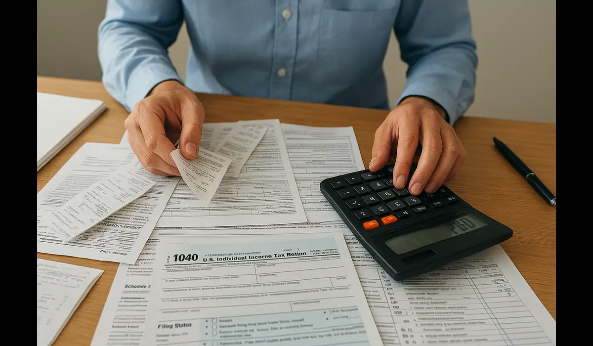 Accountant calculating overlooked tax deductions.