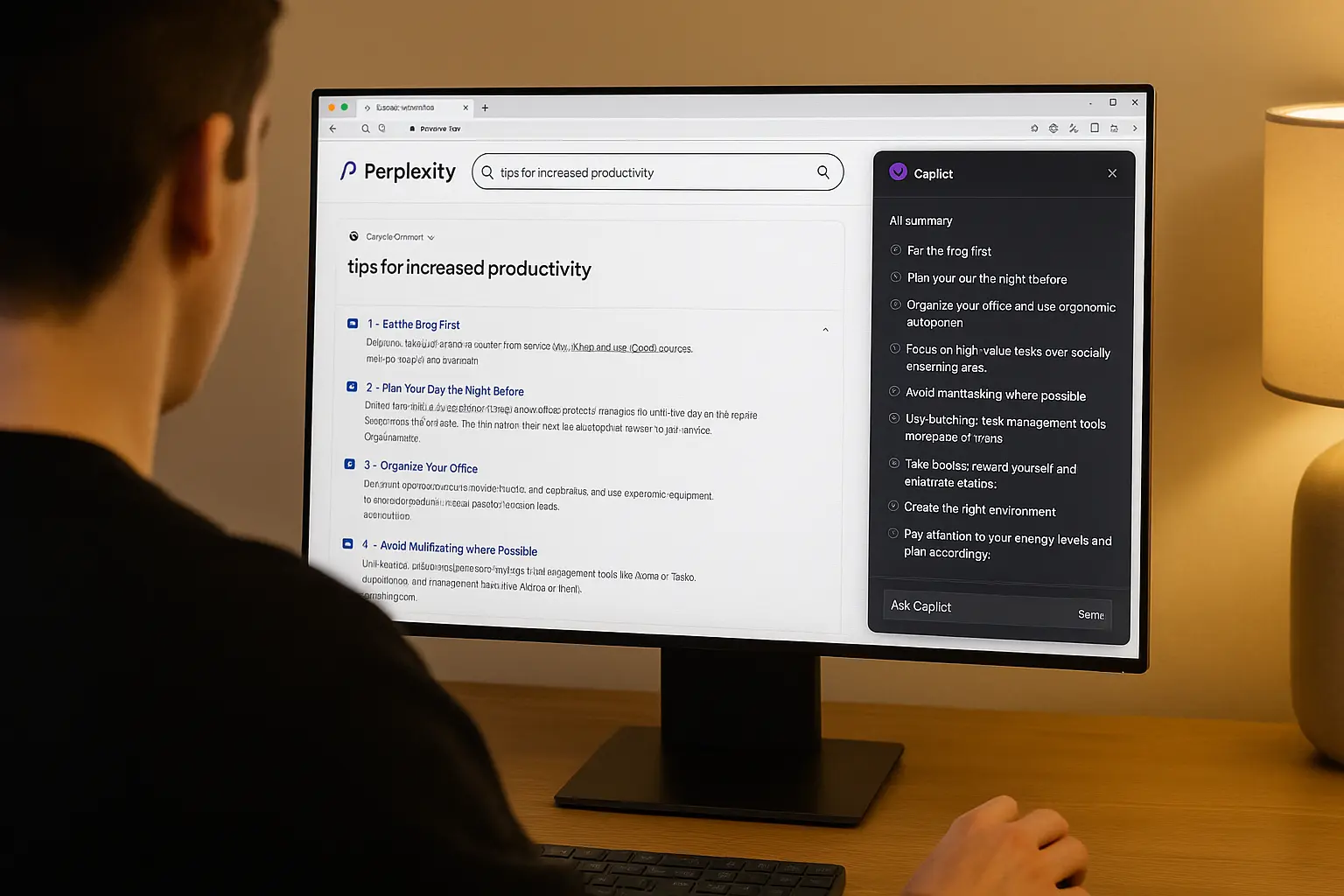 Perplexity Comet browser assistant view