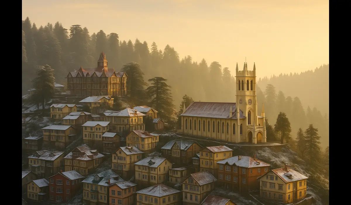 Shimla magical hill station in India winter view.