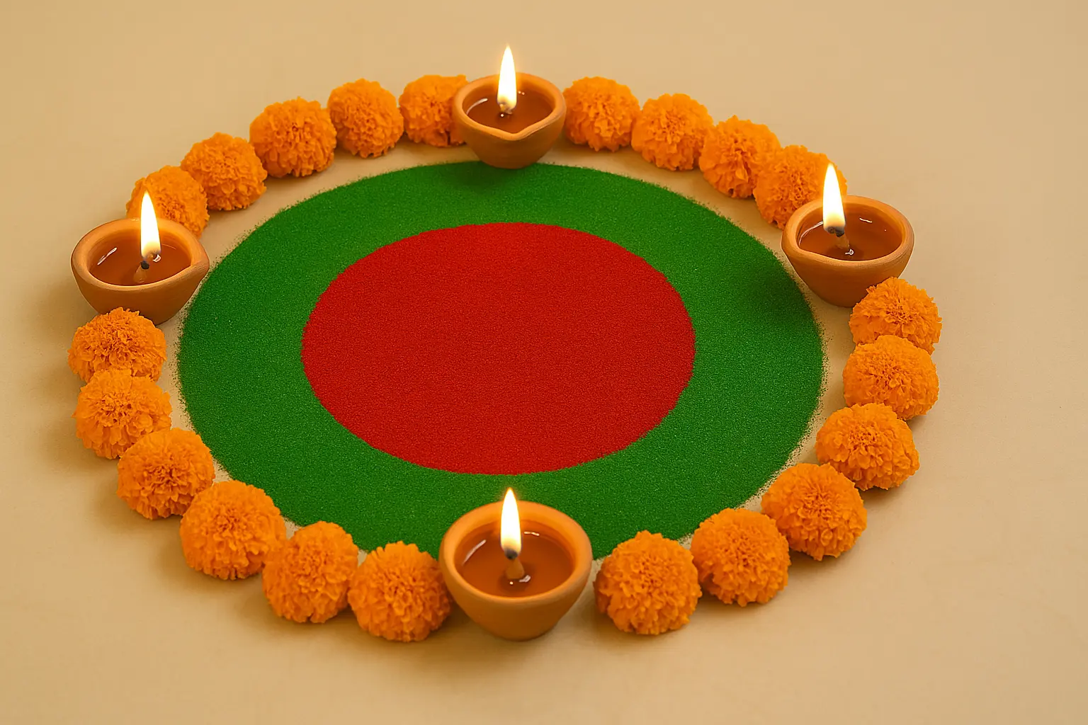 Easy rangoli with diyas for beginners.