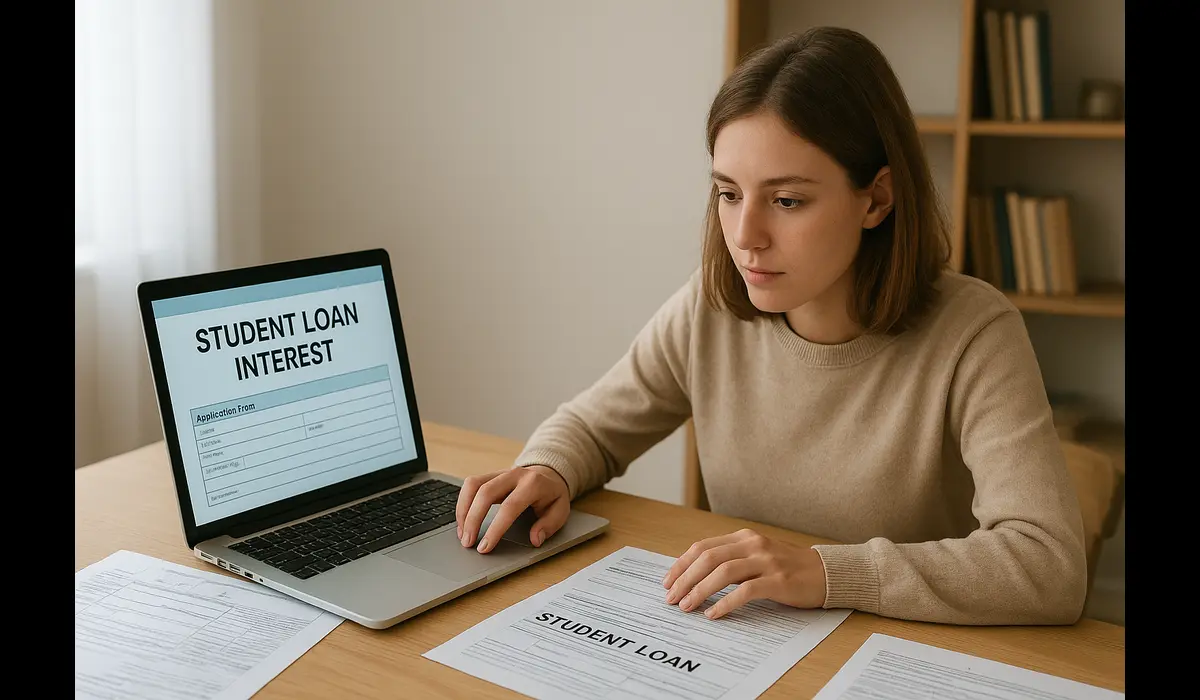 Student claiming tax deduction for student loan interest.