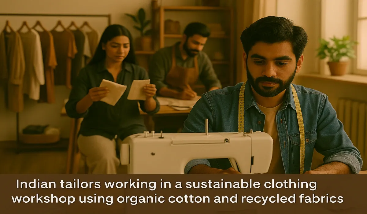 Indian tailors crafting garments inspired by USA fashion brands eco-friendly clothing movement.
