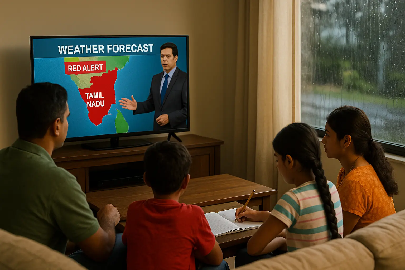 family watching weather alert Tamil Nadu red alert