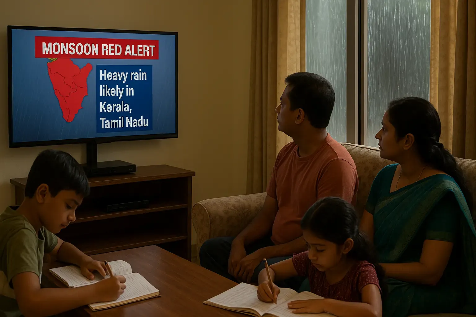 family indoors during Tamil Nadu red alert