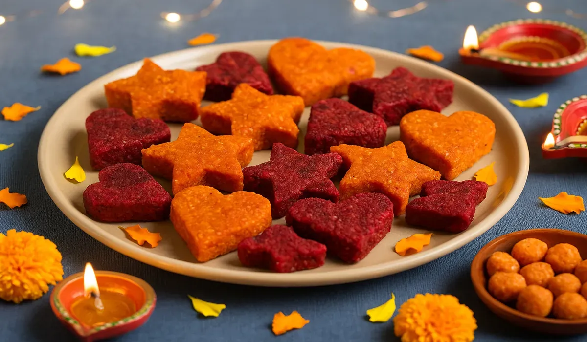 Diwali food ideas for kids veggie cutlet platter shaped for fun.
