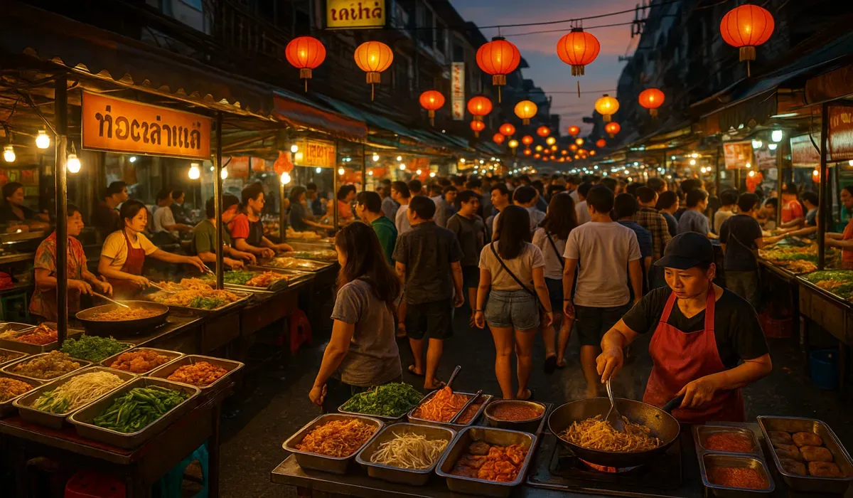 Bangkok night market showcasing one of the best cities for street food.