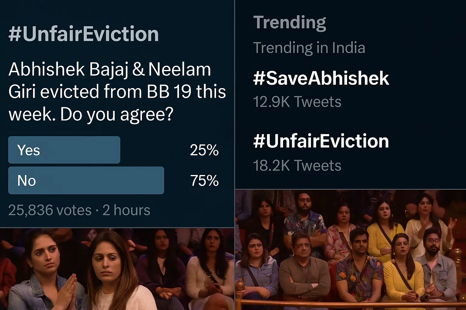 internet reacts as abhishek bajaj and neelam giri get evicted from bigg boss 19 social media fury