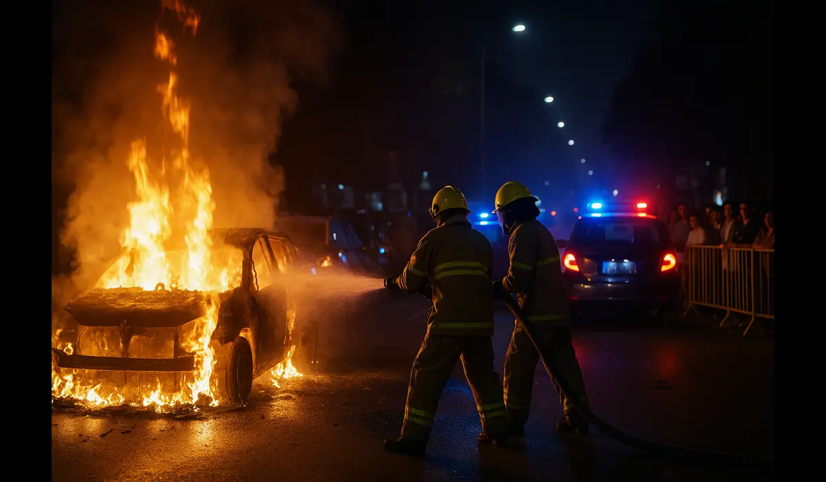Firefighters douse burning car after Delhi blast near Red Fort