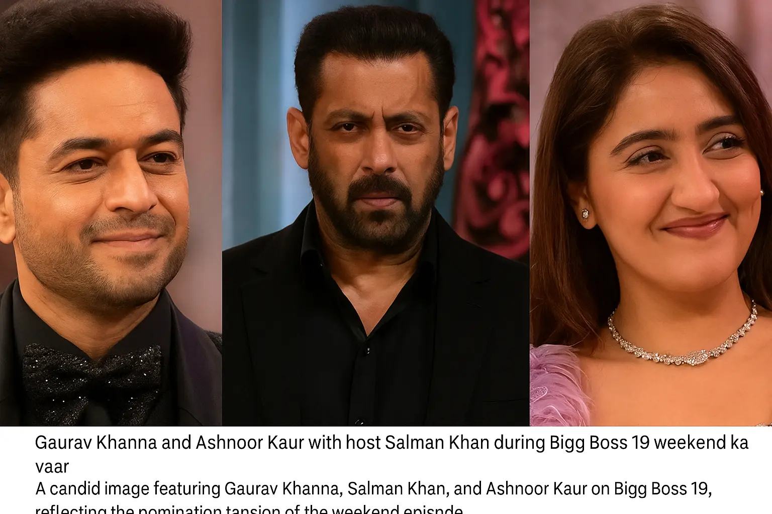 Gaurav Khanna, Salman Khan, and Ashnoor Kaur on Bigg Boss 19 Weekend Ka Vaar episode