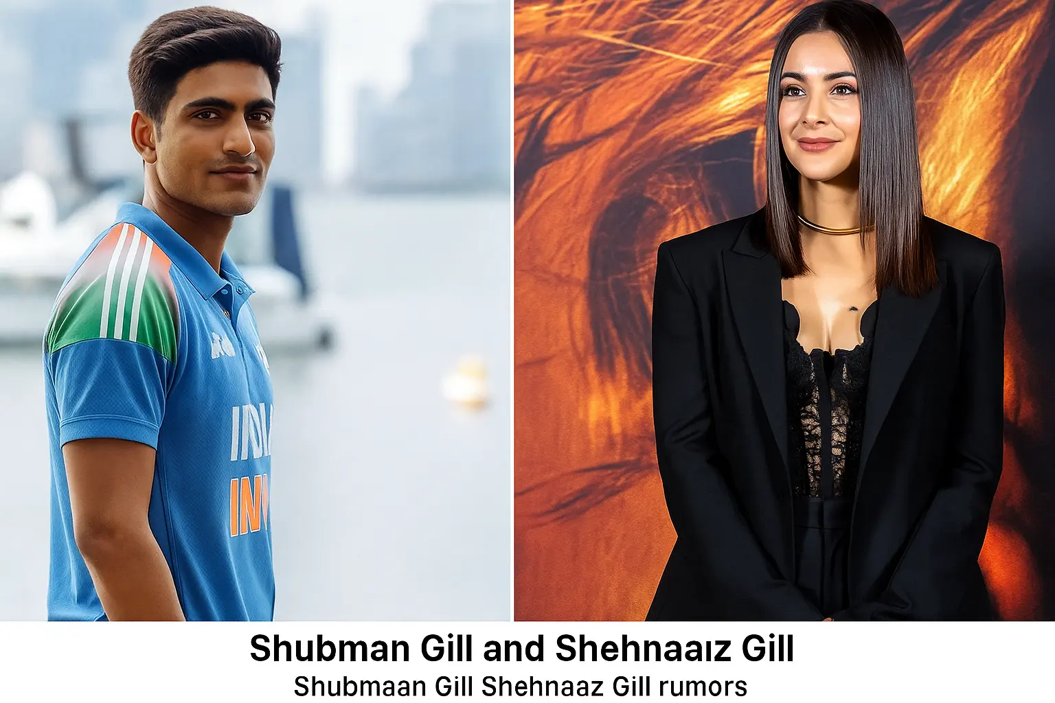 Shubman Gill and Shehnaaz Gill enhanced side-by-side image